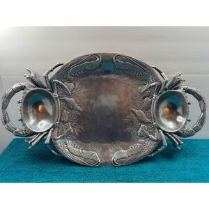 1988 Arthur Court Vintage Silver Plated Crab Serving Tray Lobster & Shell Accent